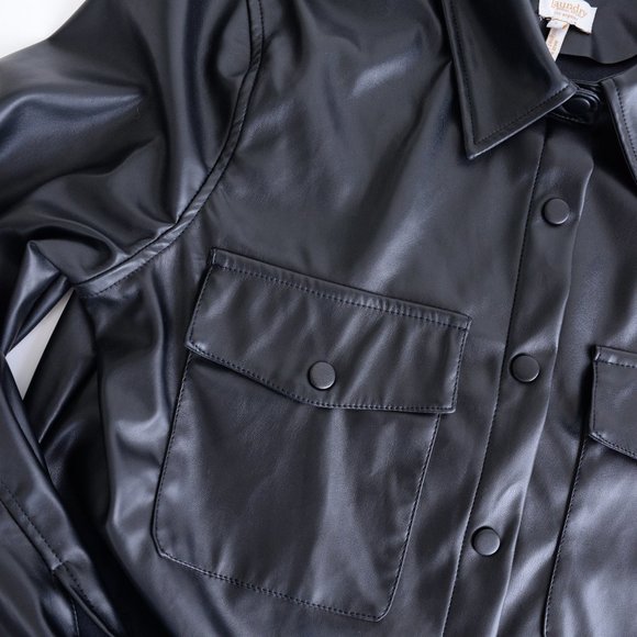 Laundry By Shelli Segal Black Faux Leather Button Shacket Jacket Size Large - Picture 12 of 16